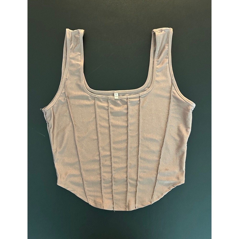 Bluebell Metallic Champagne Corset Crop Top Square Neck Shimmer Tank Medium 1430
